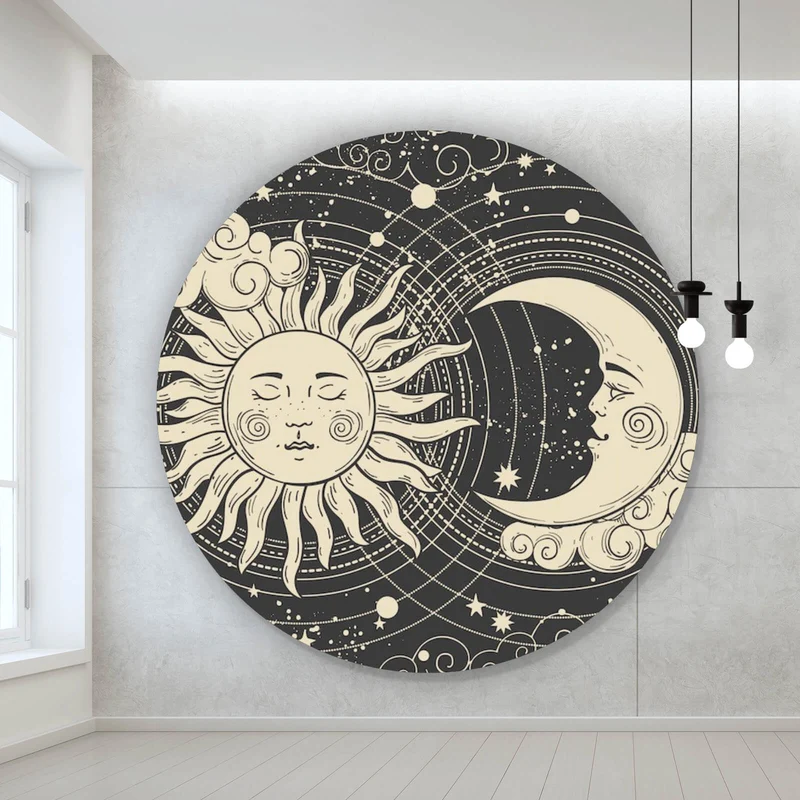 Aluminiumbild gebürstet Sonne und Mond vereint Boho Style Kreis