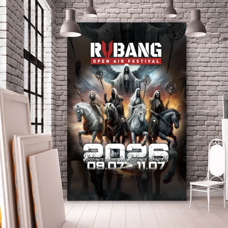 Acrylglasbild RVBANG 2026 Logo mit Reiter und Datum Hochformat