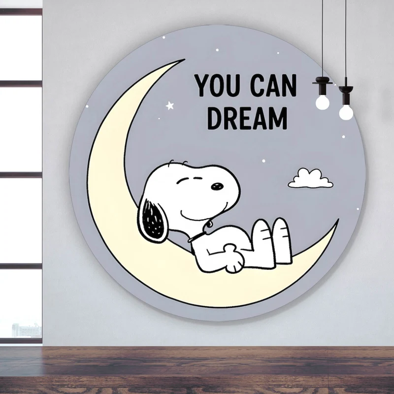 Aluminiumbild gebürstet Traumhafter niedlicher Hund mit inspirierendem Spruch Kreis