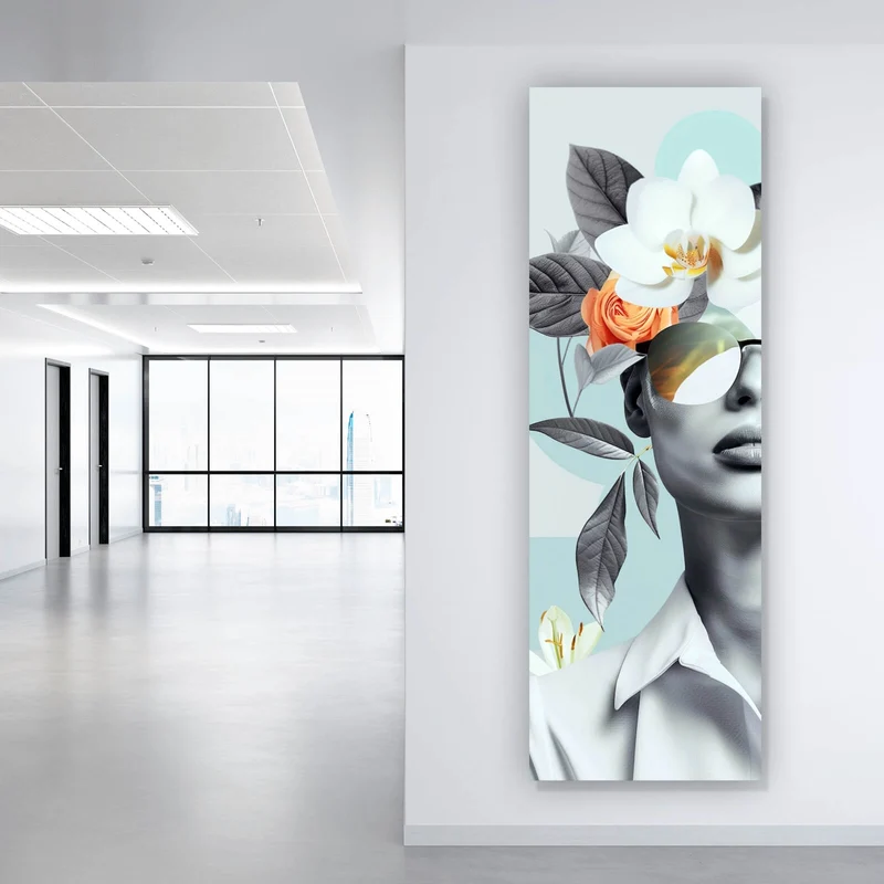 Spannrahmenbild Modernes Porträt mit Blumenarrangement Panorama Hoch
