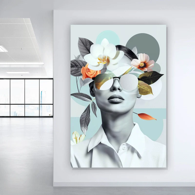 Aluminiumbild Modernes Porträt mit Blumenarrangement Hochformat