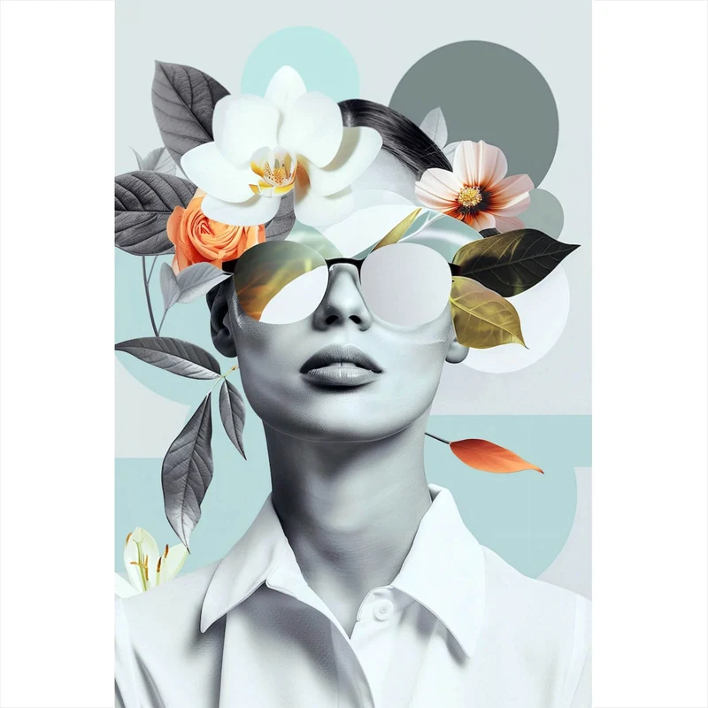 Poster Modernes Porträt mit Blumenarrangement Hochformat