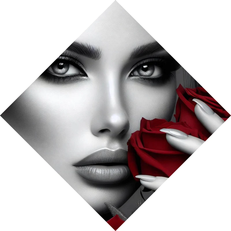 Leinwandbild Elegante Frau mit Rosen und Schmuck No. 2 Raute