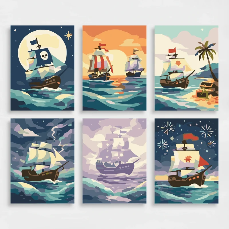 Pirate Ships - Mini Paint by Numbers Set