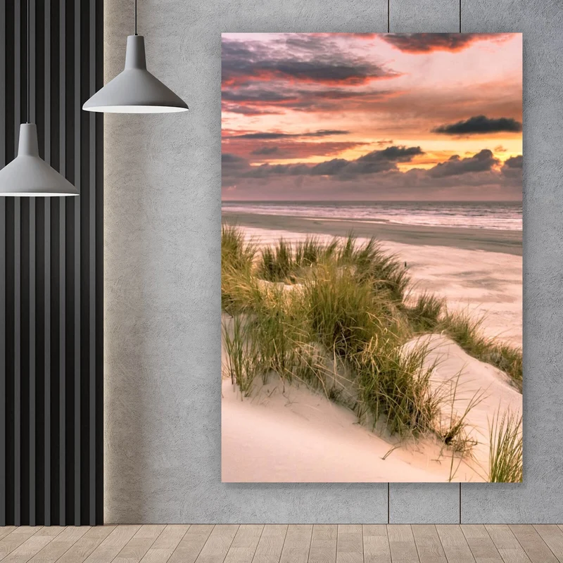 Leinwandbild Sonnenuntergang über den Dünen Hochformat