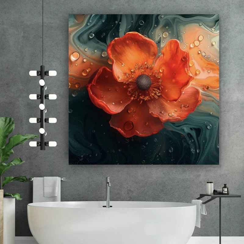 Aluminiumbild Beeindruckendes Fluid Art mit Blume Quadrat