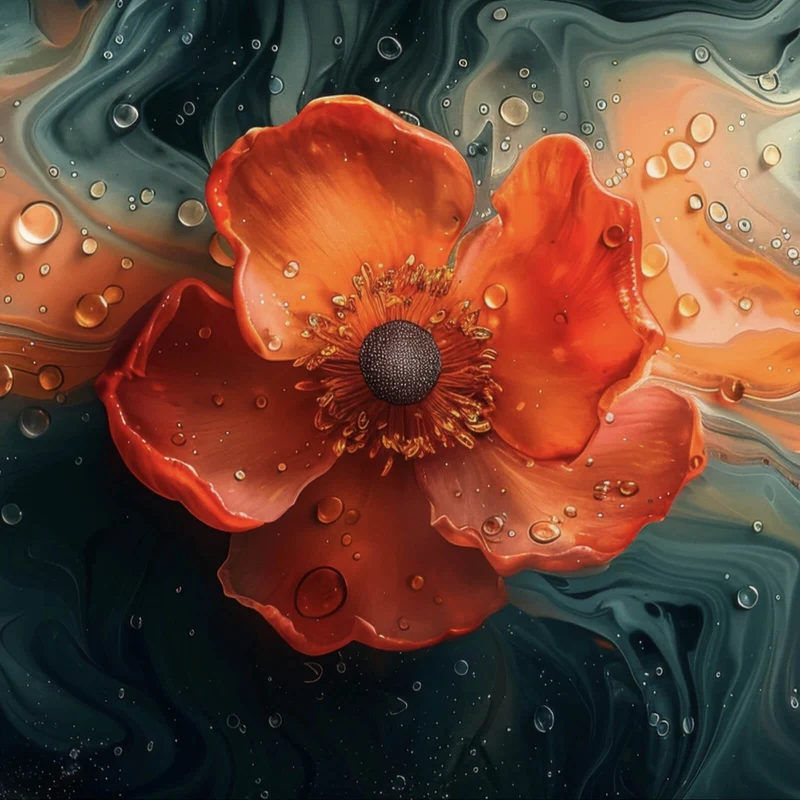 Poster Beeindruckendes Fluid Art mit Blume Quadrat