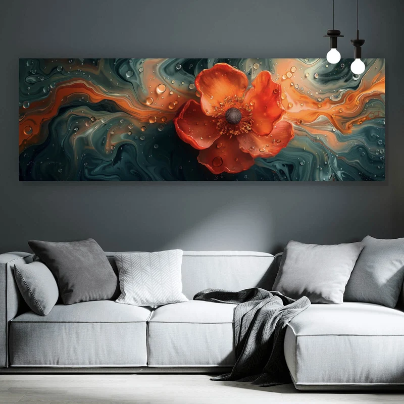 Aluminiumbild Beeindruckendes Fluid Art mit Blume Panorama