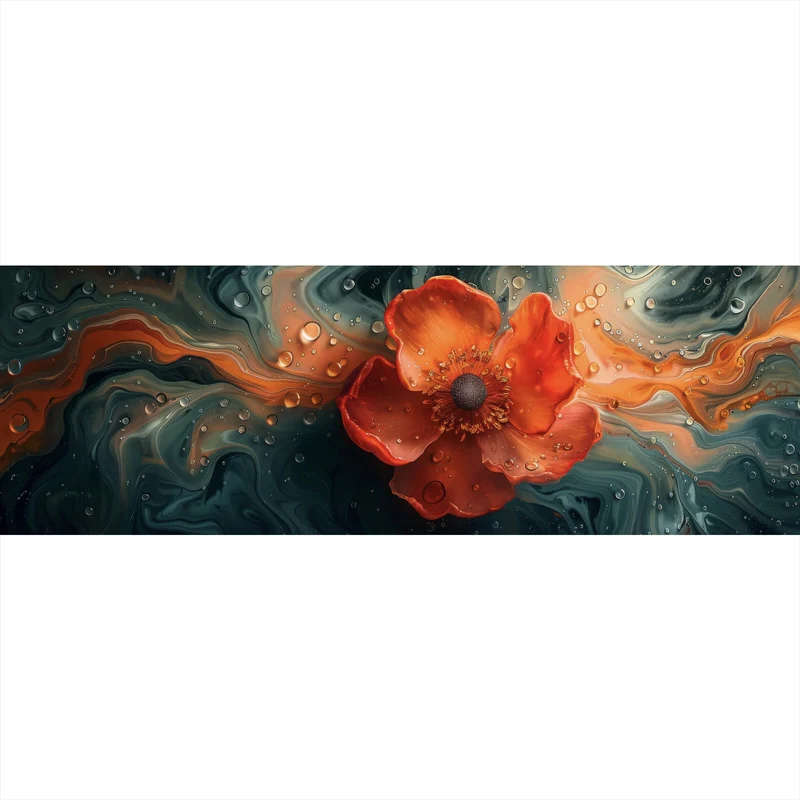 Aluminiumbild Beeindruckendes Fluid Art mit Blume Panorama