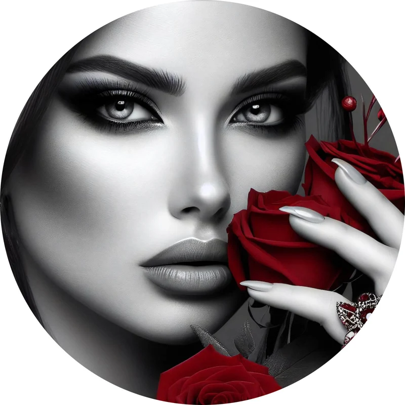 Aluminiumbild Elegante Frau mit Rosen und Schmuck No. 2 Kreis