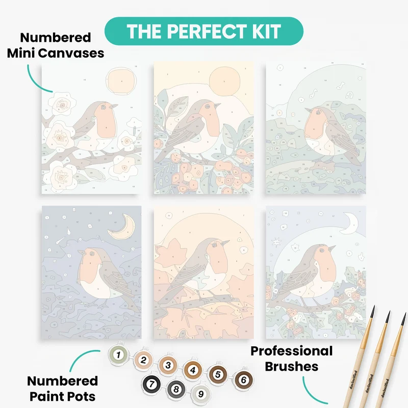 Robins Through the Seasons - Mini Paint by Numbers Set