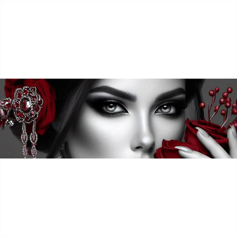 Acrylglasbild Elegante Frau mit Rosen und Schmuck No. 2 Panorama
