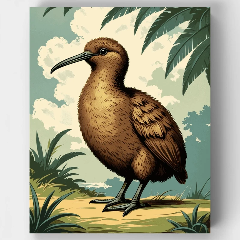 Kiwi Bird in Tropical Landscape - Paint by Numbers Kit