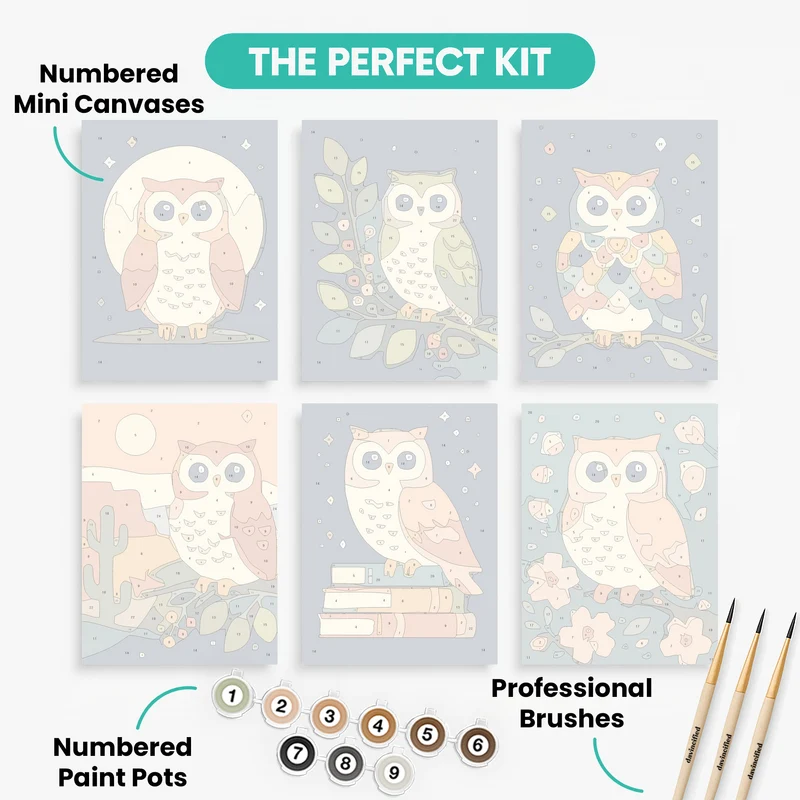 Whimsical Owls - Mini Paint by Numbers Set