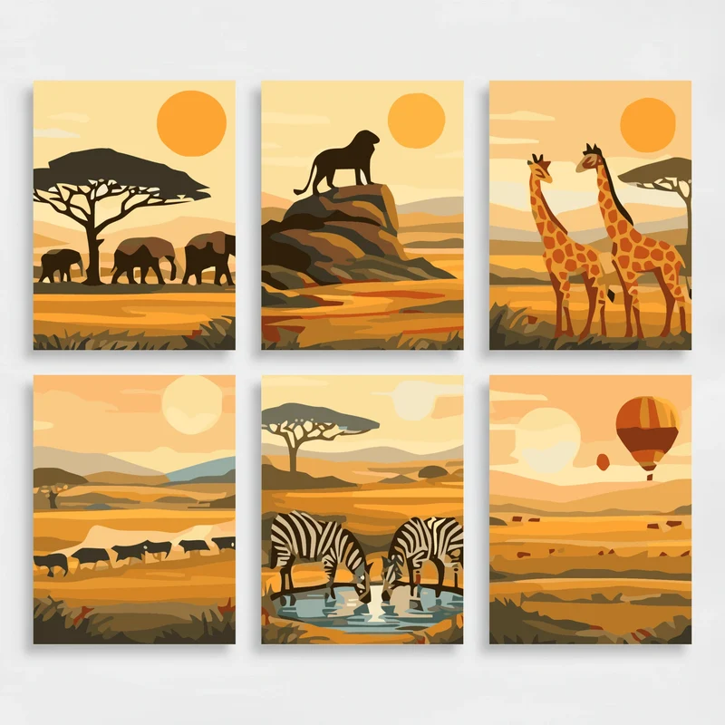 African Safari Sunset - Mini Paint by Numbers Set