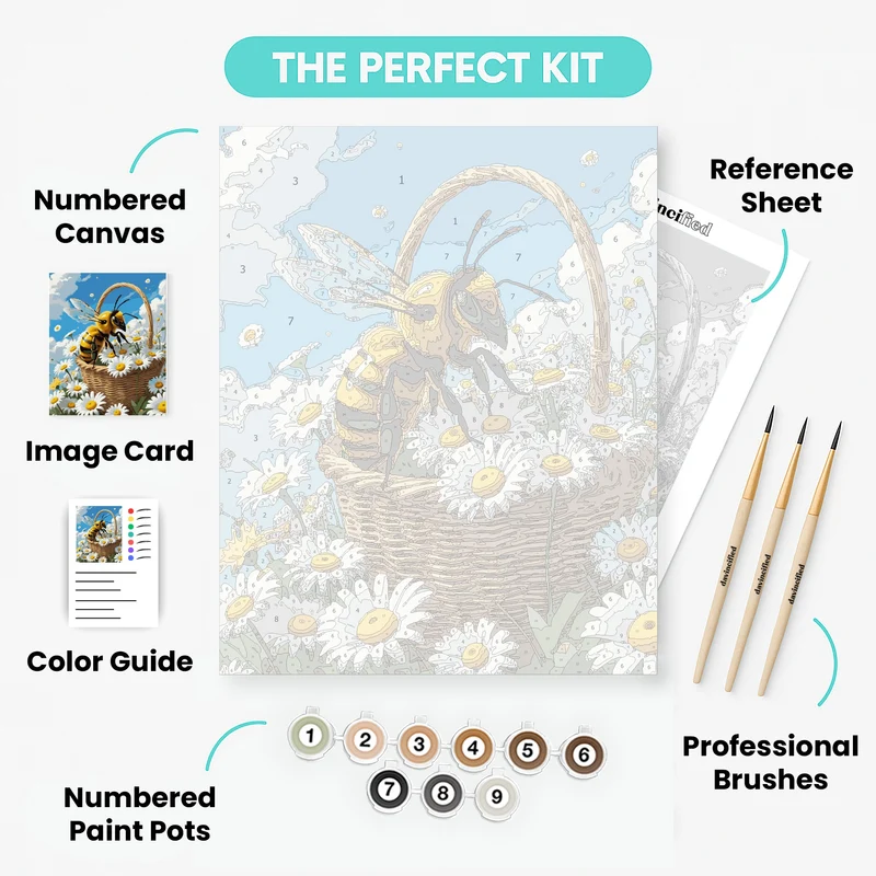 Cheerful Bee with Daisies Basket - Paint by Numbers Kit