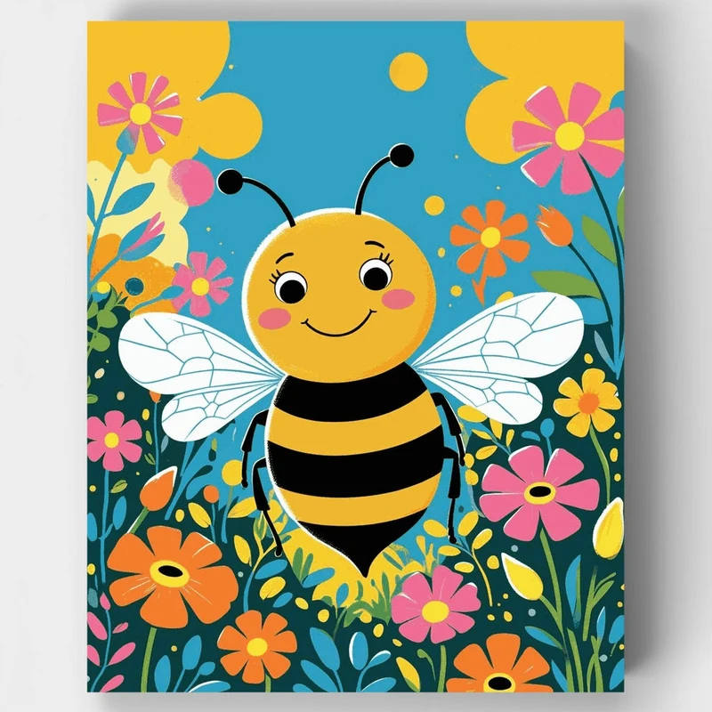 Happy Bee in Flower Garden - Paint by Numbers Kit
