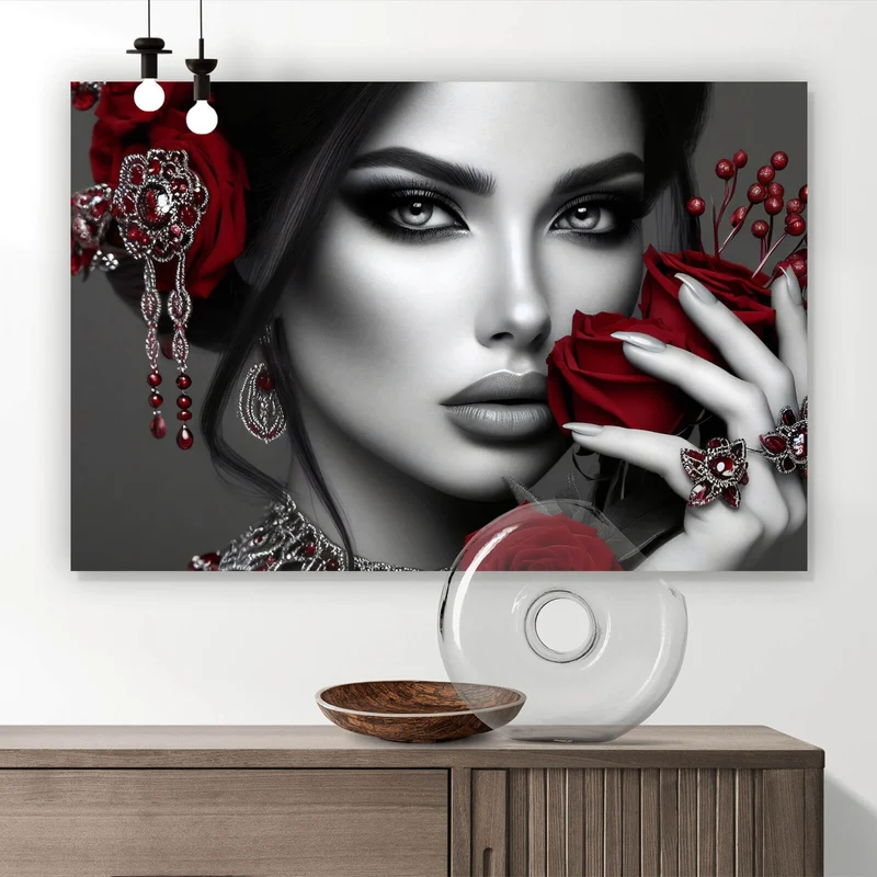 Poster Elegante Frau mit Rosen und Schmuck No. 2 Querformat