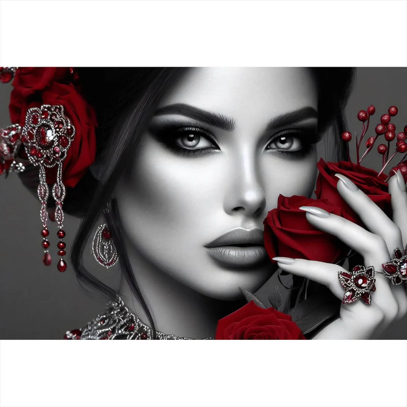 Poster Elegante Frau mit Rosen und Schmuck No. 2 Querformat