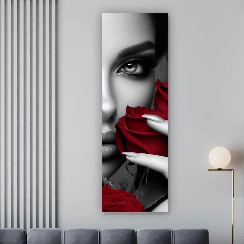 Leinwandbild Elegante Frau mit Rosen und Schmuck No. 2 Panorama Hoch