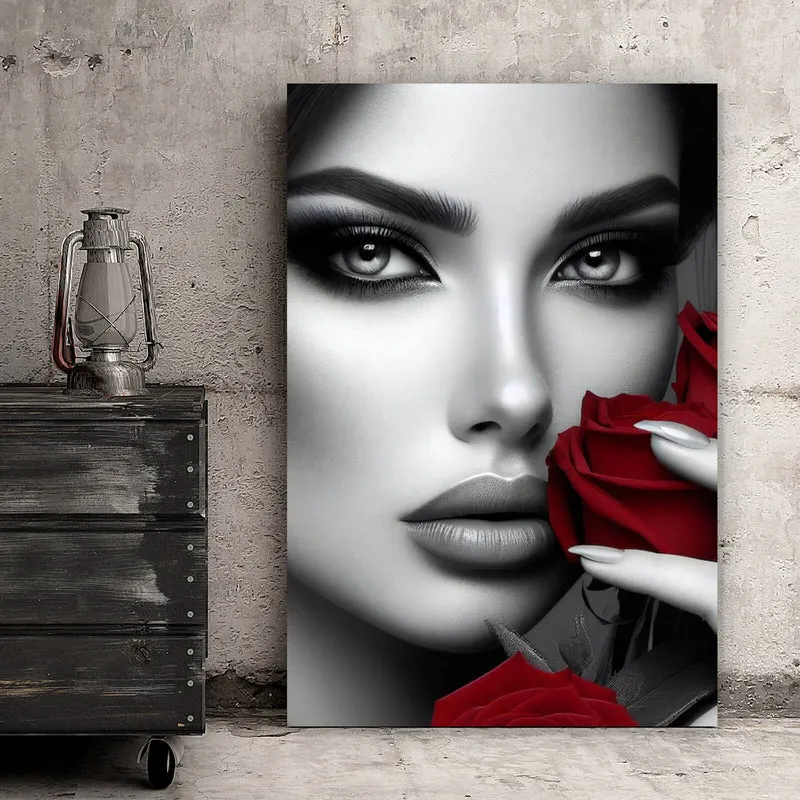 Acrylglasbild Elegante Frau mit Rosen und Schmuck No. 2 Hochformat