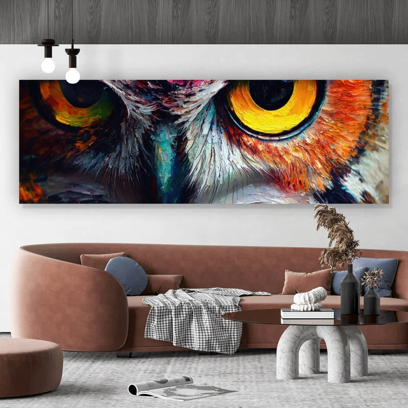 Poster Faszinierendes buntes Eulen Porträt Panorama