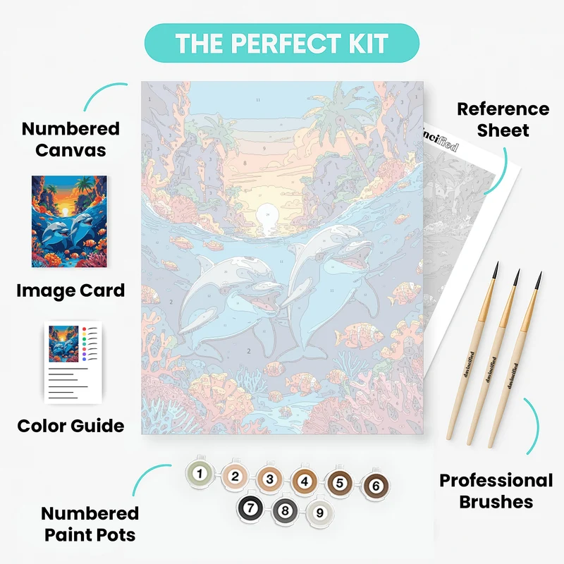 Dolphins at Sunset Paradise - Paint by Numbers Kit