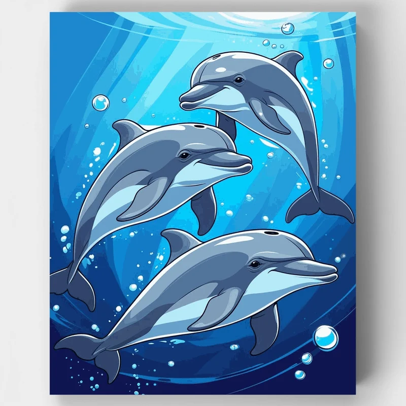 Playful Dolphins Swimming Underwater - Paint by Numbers Kit