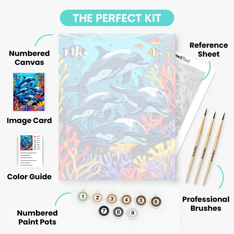 Dolphins Swimming in Coral Reef - Paint by Numbers Kit