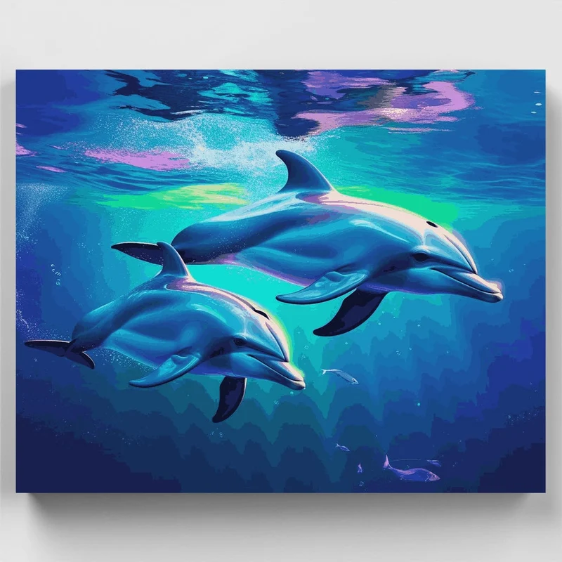 Dolphins Swimming Underwater - Paint by Numbers Kit