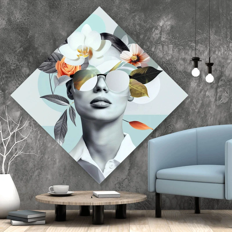 Spannrahmenbild Modernes Porträt mit Blumenarrangement Raute