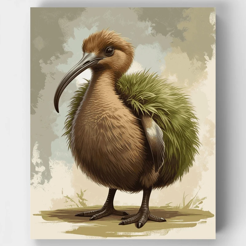 Fluffy Kiwi Bird with Green Plumage - Paint by Numbers Kit