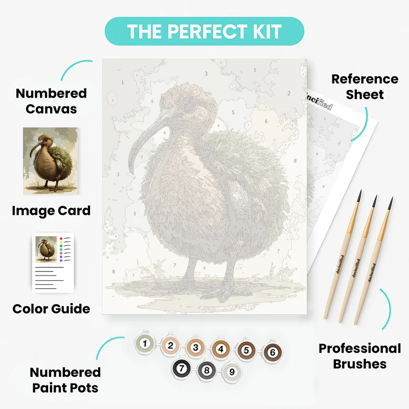 Fluffy Kiwi Bird with Green Plumage - Paint by Numbers Kit