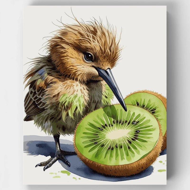 Kiwi Bird with Kiwi Fruit - Paint by Numbers Kit