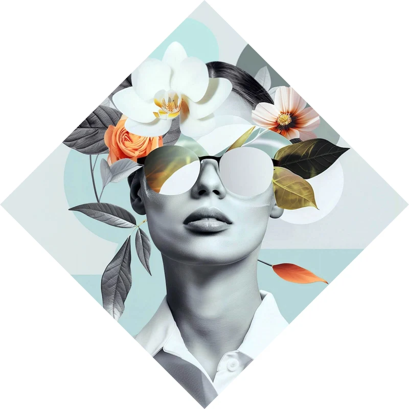 Poster Modernes Porträt mit Blumenarrangement Raute