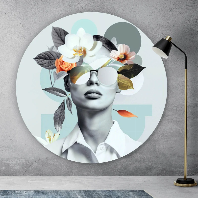 Aluminiumbild Modernes Porträt mit Blumenarrangement Kreis
