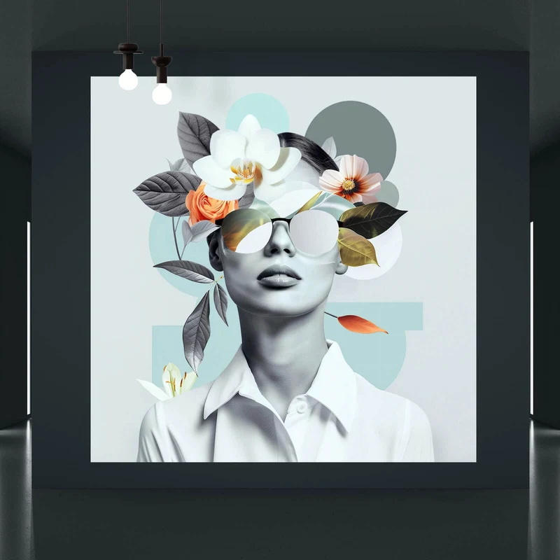 Leinwandbild Modernes Porträt mit Blumenarrangement Quadrat