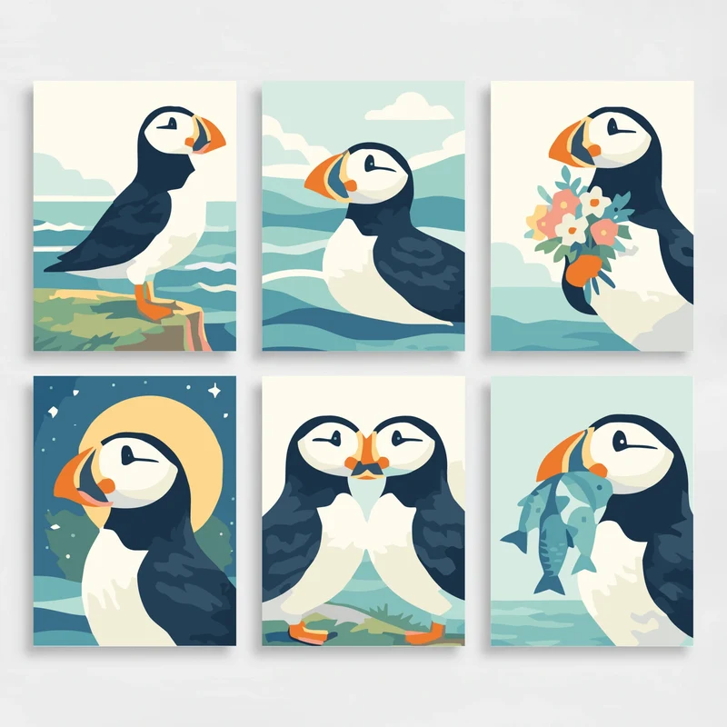 Charming Puffins - Mini Paint by Numbers Set