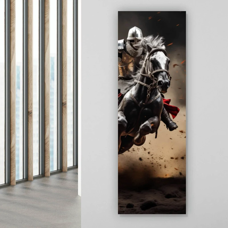 Leinwandbild Dramatische Ritter auf stürmischen Schlachtrossen Panorama Hoch