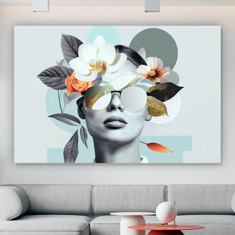 Spannrahmenbild Modernes Porträt mit Blumenarrangement Querformat
