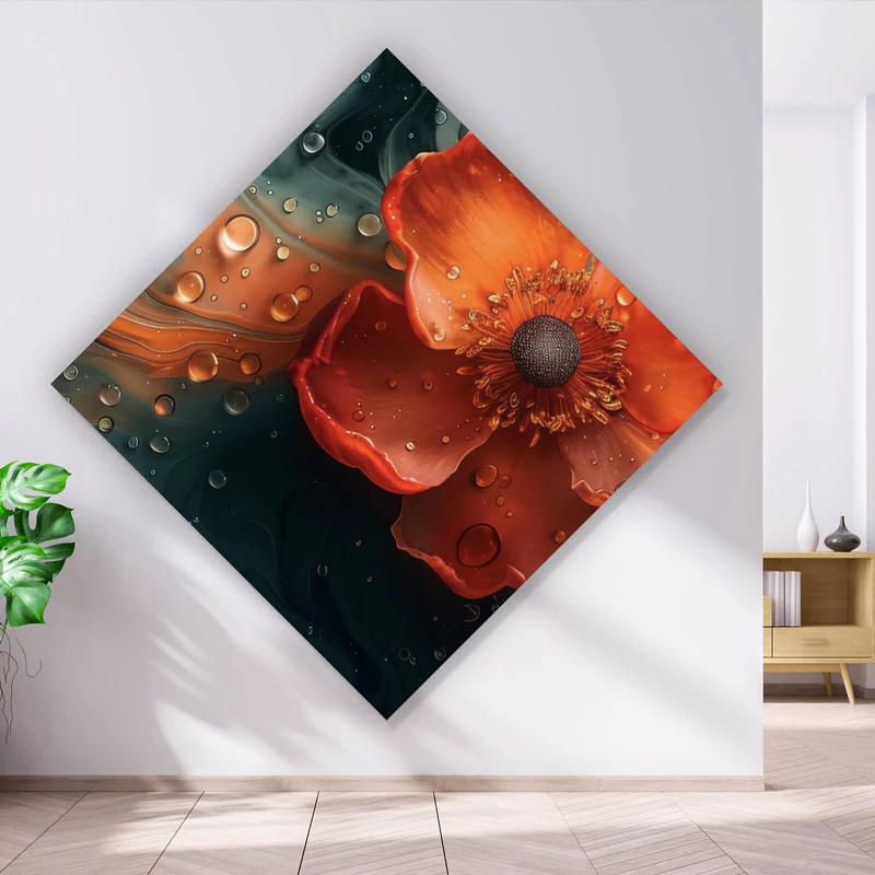 Spannrahmenbild Beeindruckendes Fluid Art mit Blume Raute