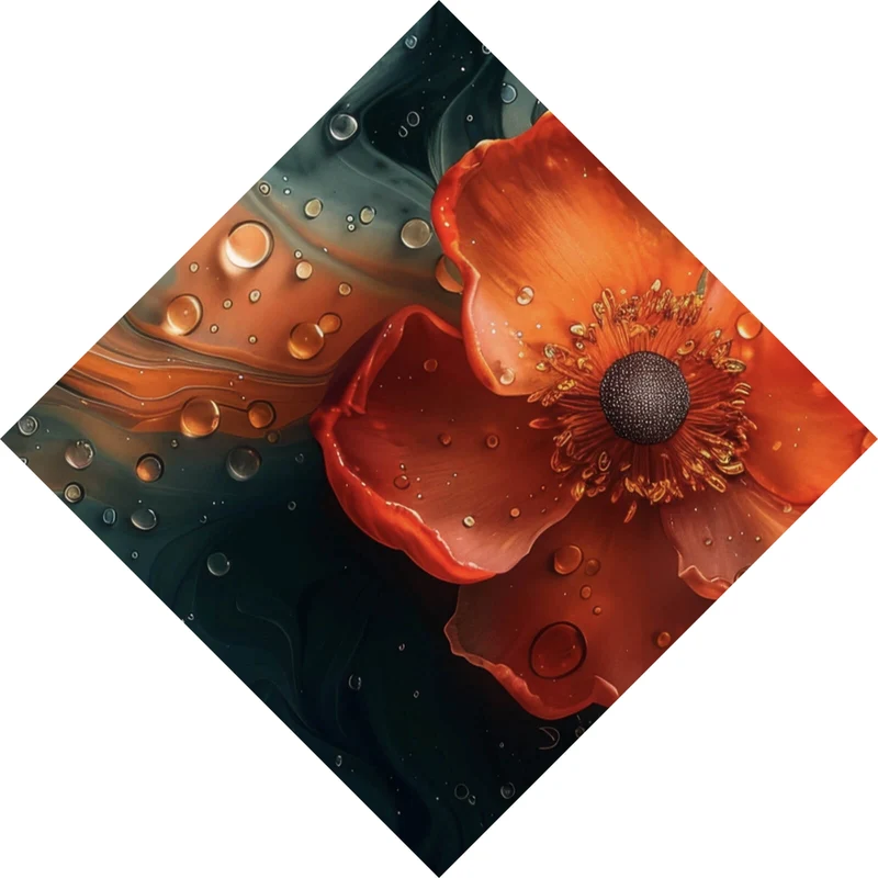 Leinwandbild Beeindruckendes Fluid Art mit Blume Raute
