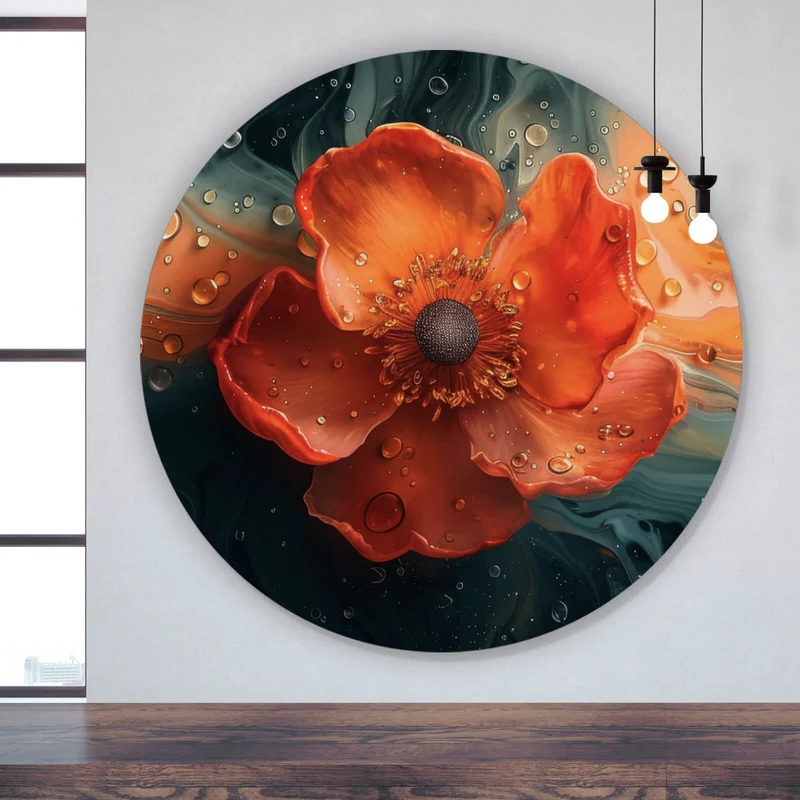 Aluminiumbild gebürstet Beeindruckendes Fluid Art mit Blume Kreis