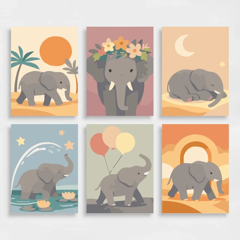 Elephants - Mini Paint by Numbers Set