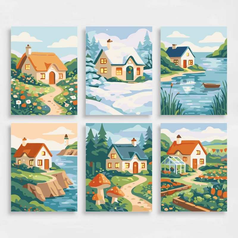 Charming Cottages - Mini Paint by Numbers Set