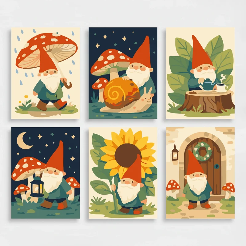 Whimsical Garden Gnomes - Mini Paint by Numbers Set