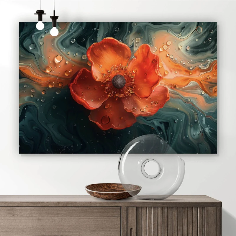 Leinwandbild Beeindruckendes Fluid Art mit Blume Querformat