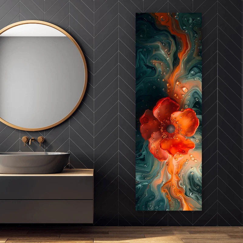 Spannrahmenbild Beeindruckendes Fluid Art mit Blume Panorama Hoch