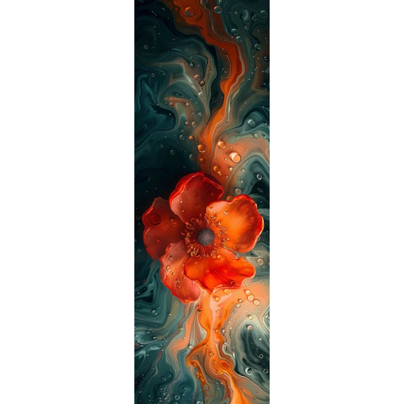 Aluminiumbild gebürstet Beeindruckendes Fluid Art mit Blume Panorama Hoch