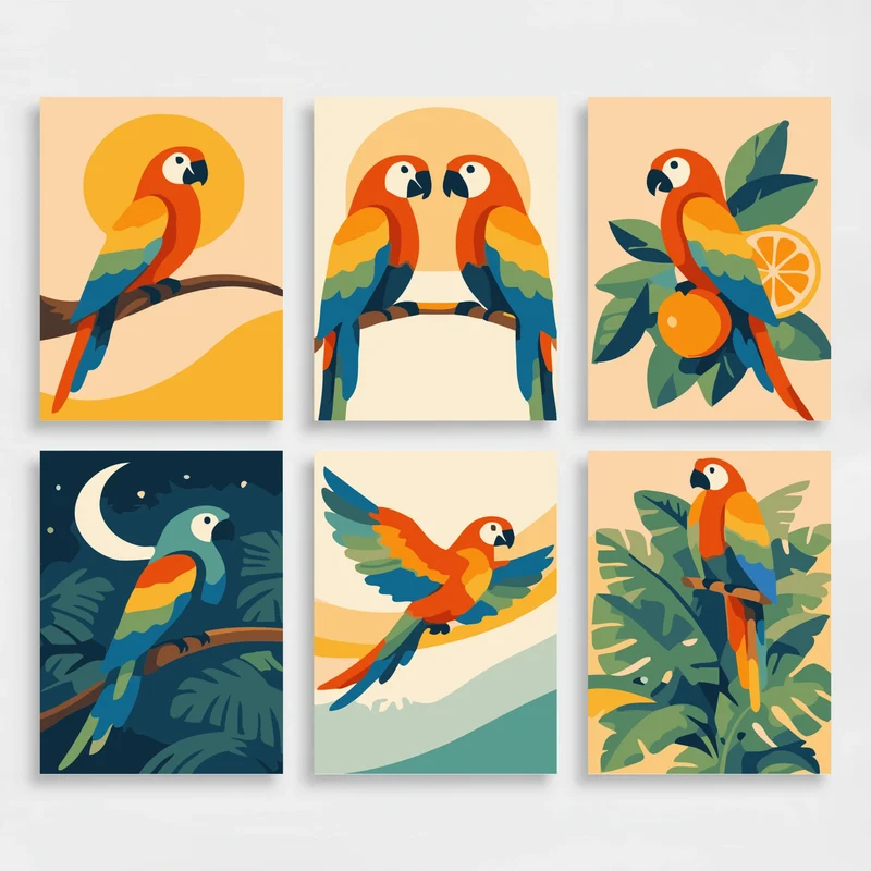 Parrots - Mini Paint by Numbers Set